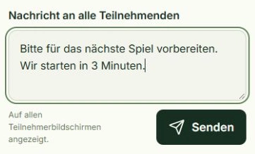 Echte App-Ansicht für Hinweise an Spielende senden mit markierten Tippstellen: Hinweis eingeben, Hinweis senden
