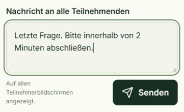 Echte App-Ansicht für Kurzen Hinweis senden mit markierten Tippstellen: Nachricht eingeben, Senden