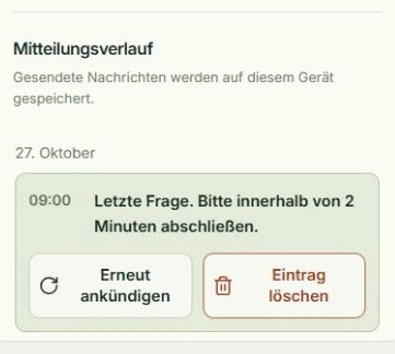 Echte App-Ansicht für Frühere Nachricht wiederverwenden mit markierten Tippstellen: Verlaufseintrag wählen, Erneut anzeigen