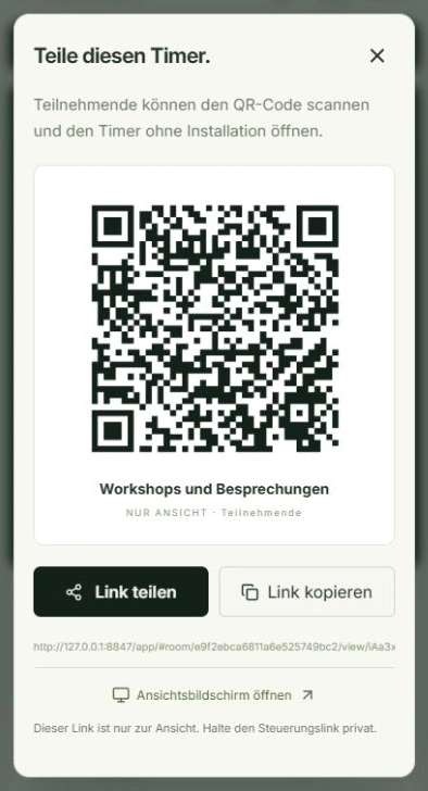 Echte App-Ansicht für Teilnehmende einladen mit markierten Tippstellen: Link kopieren