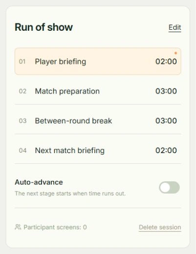 Actual app screen for Separate preparation and breaks, showing where to tap: Edit operational stages, Manual transition