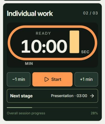 Actual app screen for Move to the next activity, showing where to tap: Start the new stage, Next stage