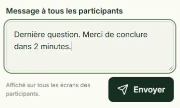 Capture réelle de Envoyer une annonce courte, avec les zones à toucher : Saisie du message, Envoyer