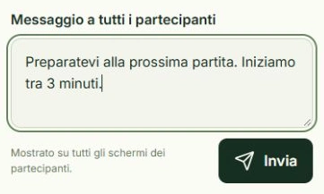 Schermata reale di Invia indicazioni ai giocatori, con i punti da toccare: Scrivi un avviso, Invia l’avviso