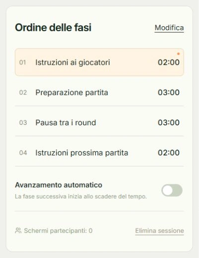 Schermata reale di Separa preparazione e pause, con i punti da toccare: Modifica le fasi, Passaggio manuale