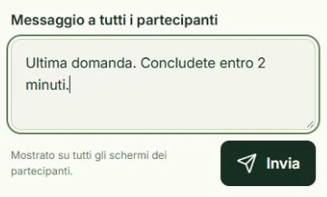 Schermata reale di Invia un breve avviso, con i punti da toccare: Testo del messaggio, Invia