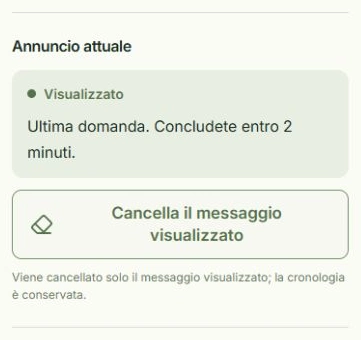 Schermata reale di Cancella l’avviso a schermo, con i punti da toccare: Cancella messaggio visualizzato