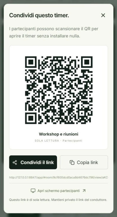 Schermata reale di Invita i partecipanti, con i punti da toccare: Copia link
