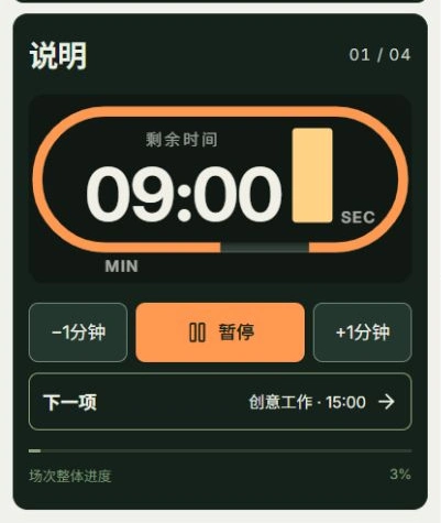 开始并调整时间的实际应用界面，标注的操作位置为：开始·暂停, ＋1分钟